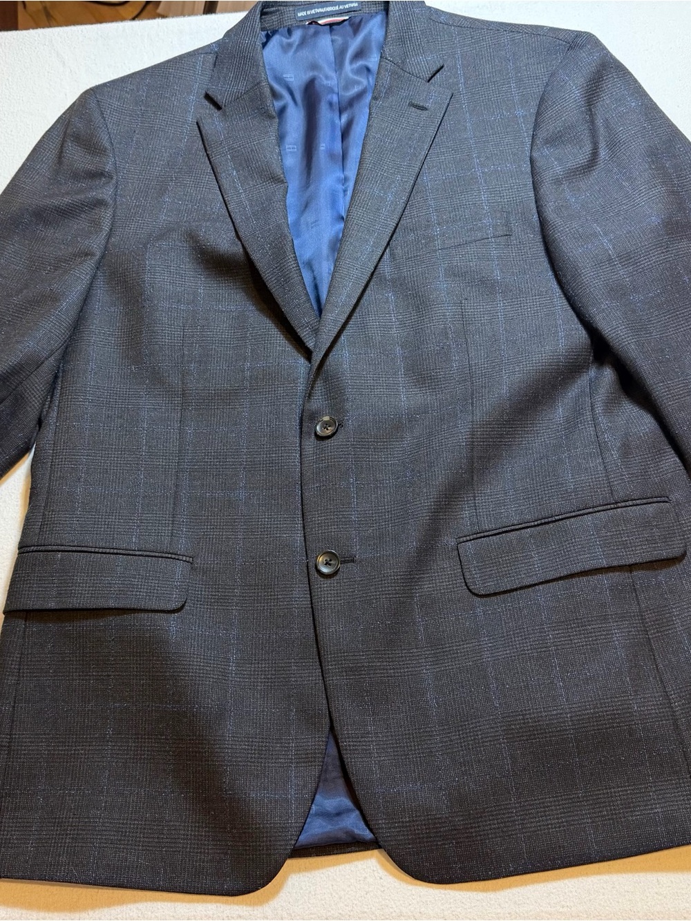 Tommy Hilfiger Charcoal Blazer with Subtle Blue Windowpane - Picture 2 of 12